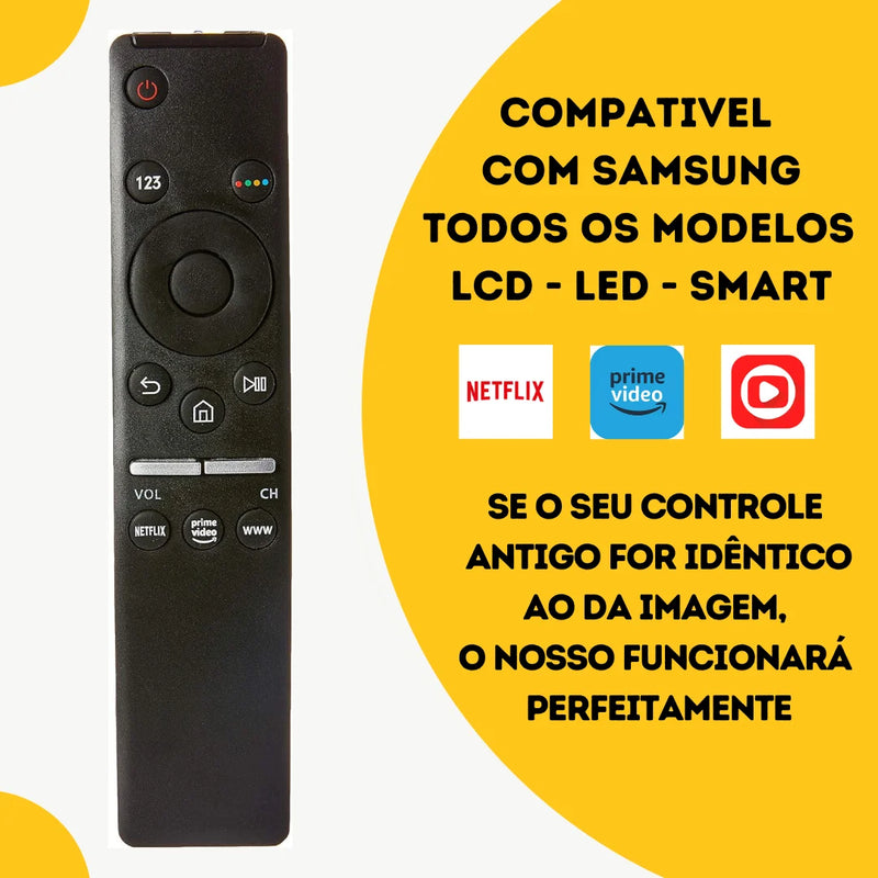 Controle remoto compatível com SAMSUNG Smart TV 4K QLED com teclas de atalho Netflix Prime Globoplay 9062