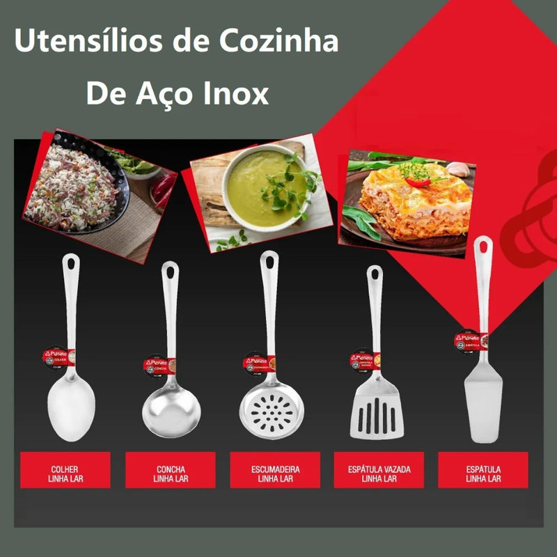 Utensílios de Cozinha De Aço Inox Colher,Concha,Escumadeira,Espátula Vazada,Espátula